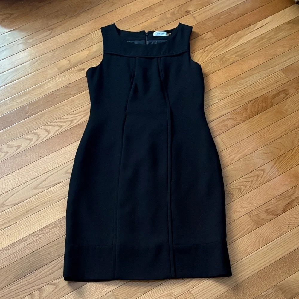 calvin klein black midi dress Calvin Klein Tulip Sleeve Crepe A Line Midi Dress Size 8 Black Classy Career